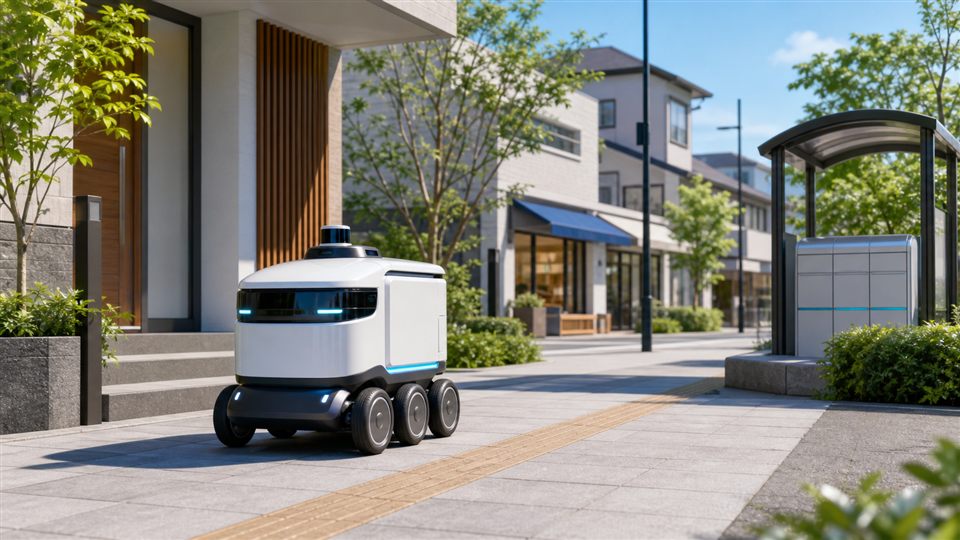 地域に溶け込む自動配送ロボットの商用展開イメージ